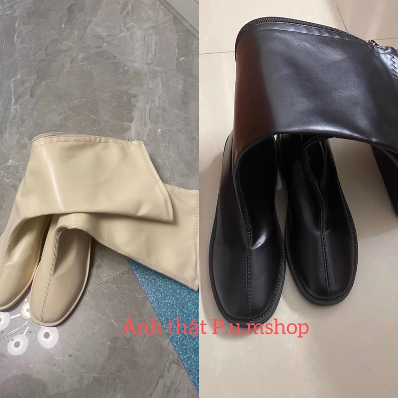 Bốt đùi,bốt cổ cao da mềm kéo khoá đế thấp (Sẵn)