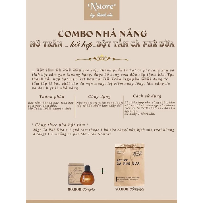 Bột tắm cà phê dừa non cao cấp N’store túi 100gr giúp tẩy tế bào chết, giảm mụn lưng, giúp da trắng sáng