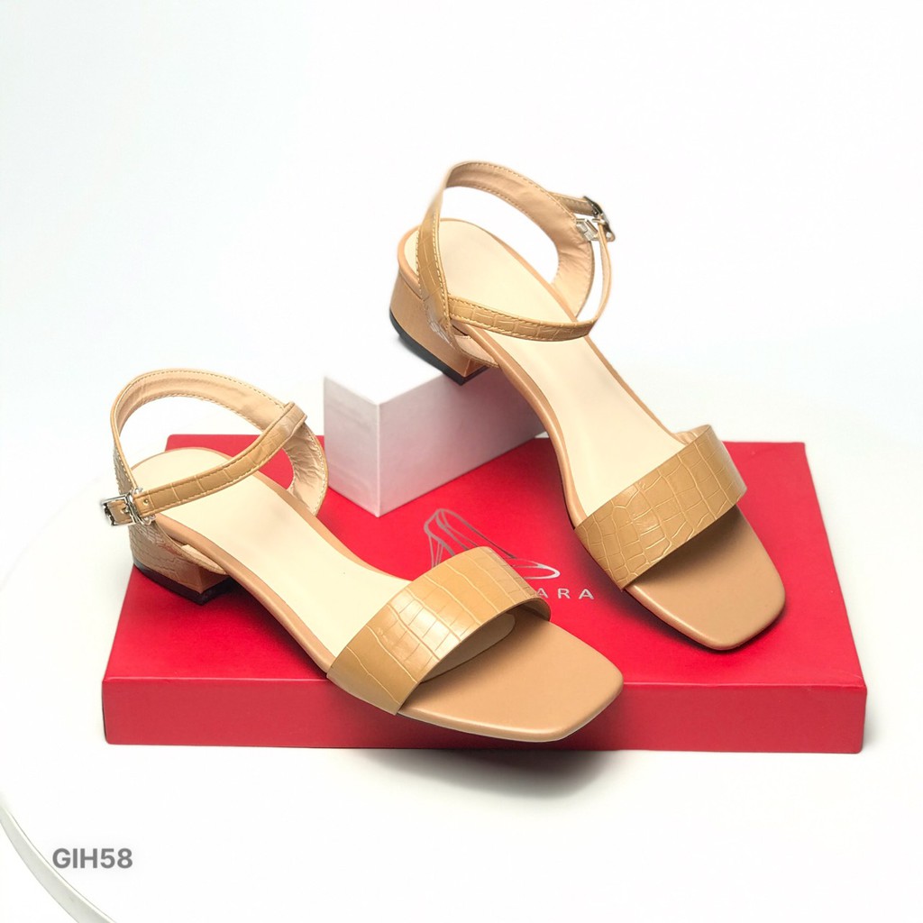 Sandal nữ BQ ❤️FREESHIP❤️ Giày cao gót quai hậu đế vuông 3.5cm quai dập vân cá sấu GIH58