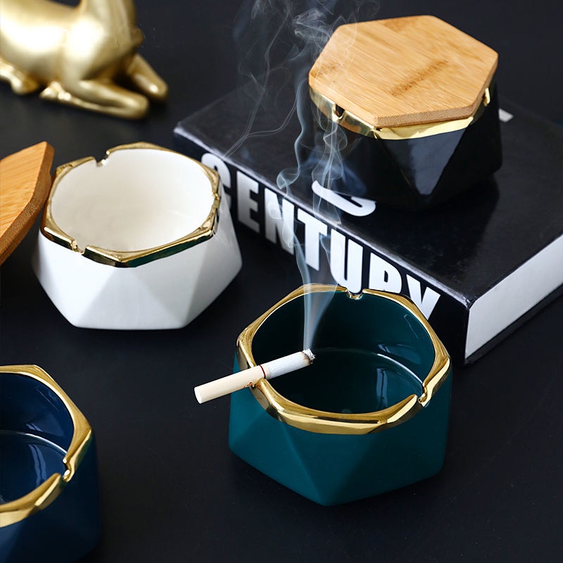 Gạt Tàn Thuốc Bằng Gốm Có Nắp Đậy Phong Cách Bắc Âu Sang Trọng