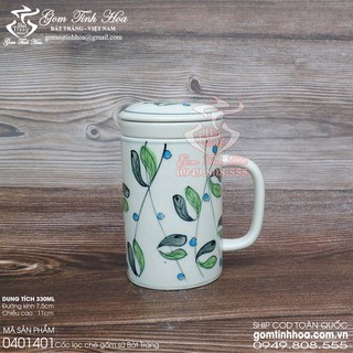Ly cốc lọc chè cá nhân gốm sứ Bát Tràng vẽ cây ô liu