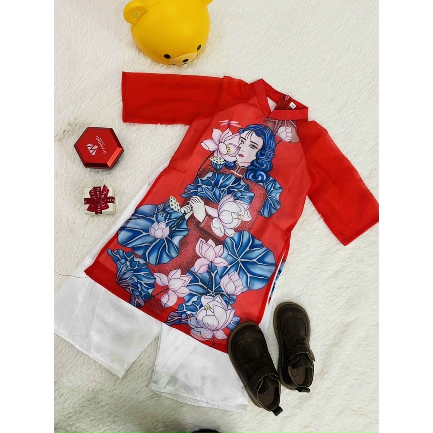 Áo Dài Truyền Thống # Bộ Áo Dài Mẹ Và Bé Mẫu Sen  # Thời Trang Gia Đình