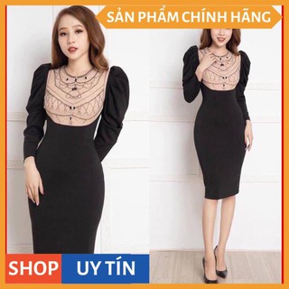 Đầm boddy tay dài phối lưới kết hạt siêu sang chảnh phù hợp đi dự tiệc, đi bar đi chơi đều đẹp - Thời trang VADA (V235)