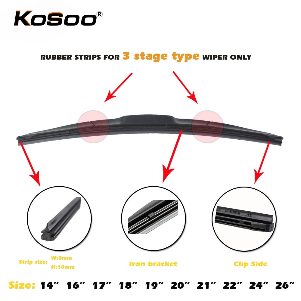 Phụ kiện dây cao su 8mm 14&quot;16&quot;17&quot;19&quot;19&quot;20&quot;21&quot;22&quot;24&quot;26&quot;28&quot; thay thế dành cho lưỡi gạt nước xe hơi
