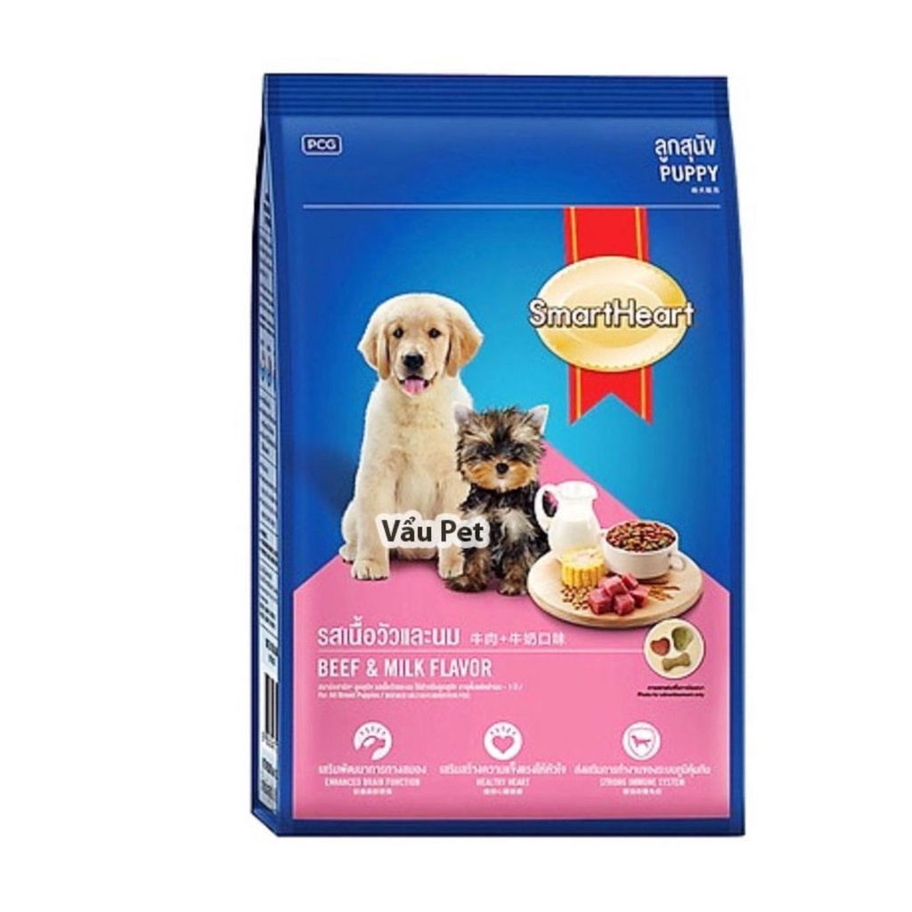 Thức ăn chó SmartHeart Puppy Beef Milk 3kg - Vị Bò &amp; Sữa dinh dưỡng cân bằng và đầy đủ