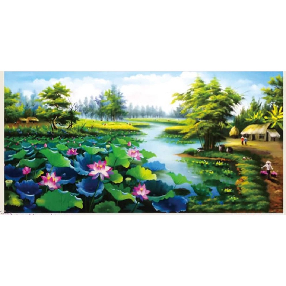 Tranh thêu chữ thập Đầm sen - LV3017