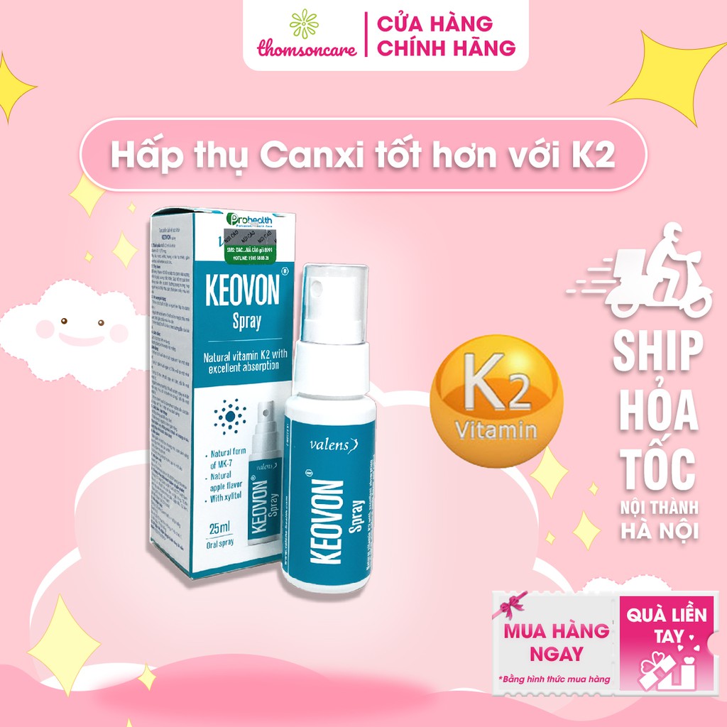Keovon Spray, Vitamin K2 cho bé, kích thích phát triển chiều cao cho trẻ, ngăn loãng xương ở người già - Chai 25ml