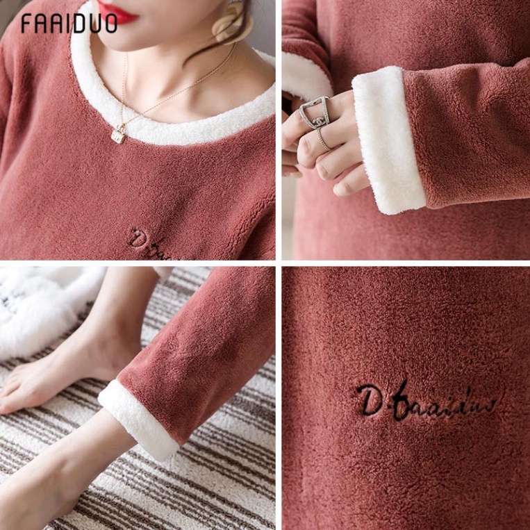 Bộ Đồ Ngủ Lông CừuFREESHIPBộ Bông Nữ Chất Liệu Băng Lông Siêu Mềm Mịn, Ấm Áp Hàng Quảng Châu