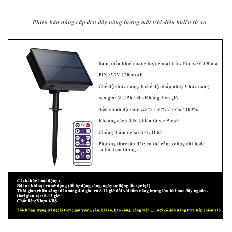 Dây đèn LED trang trí DECOR ngoài trời , ban công năng lượng mặt trời bóng tròn các loại chống thấm nước Sundecor