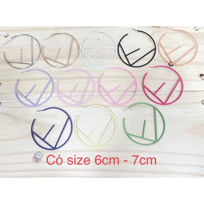 Bông tai tròn chữ F khuyên tai thương hiệu cá tính