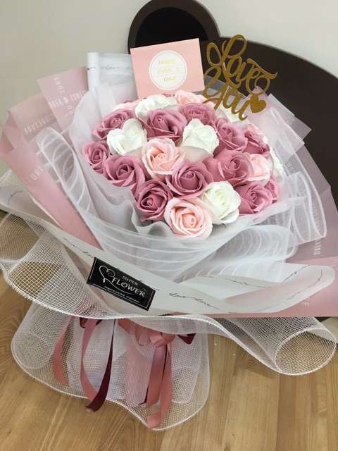 Hoa sáp thơm bó 30 bông mix màu lưới Hàn