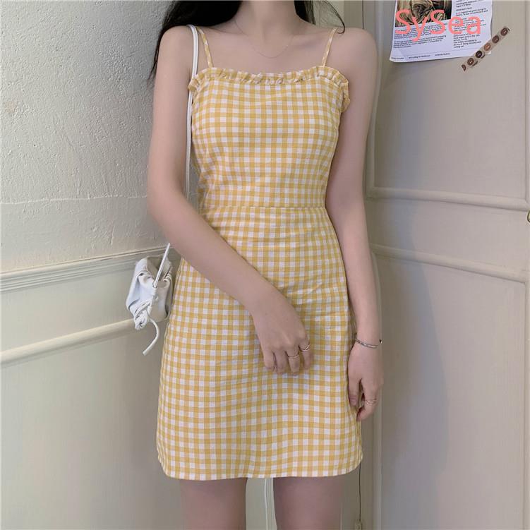 Đầm hai dây kẻ sọc caro phong cách xinh xắn cho nữ