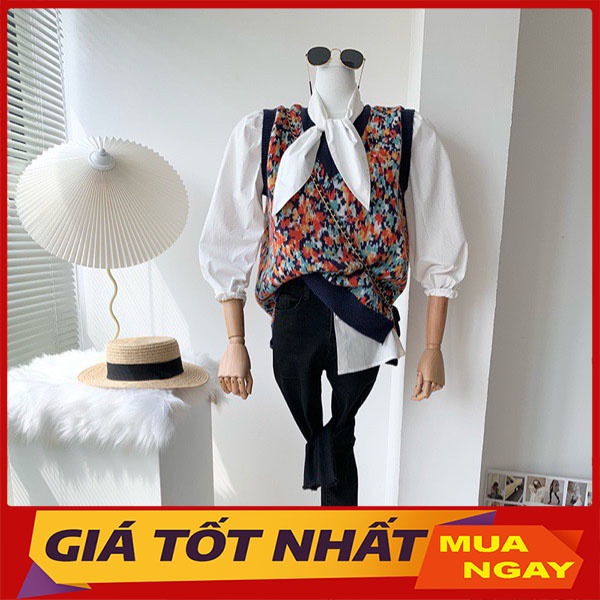 Sét Áo Sơ Mi Cổ Nơ Phối Gile Len Dày M1195