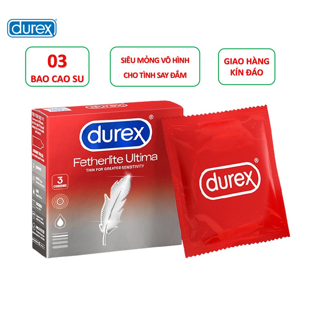 [BAO CAO SU DUREX] Bao cao su Siêu Mỏng Durex Fetherlite Ultima hộp 3 cái siêu mỏng vô hình cho tình say đắm