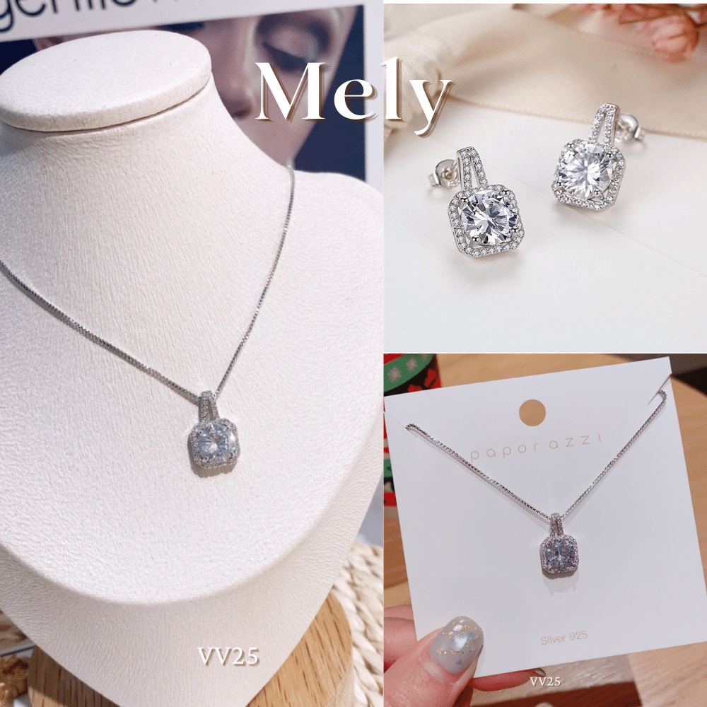 Bộ trang sức, Set Dây chuyền, Bông tai đính đá mặt vuông hottrend Hàn quốc Mely - HA78
