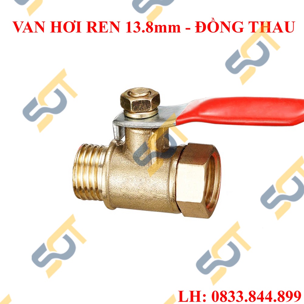 Van hơi đồng, van bi nước ren trong ren ngoài 13.8mm - Đồng thau