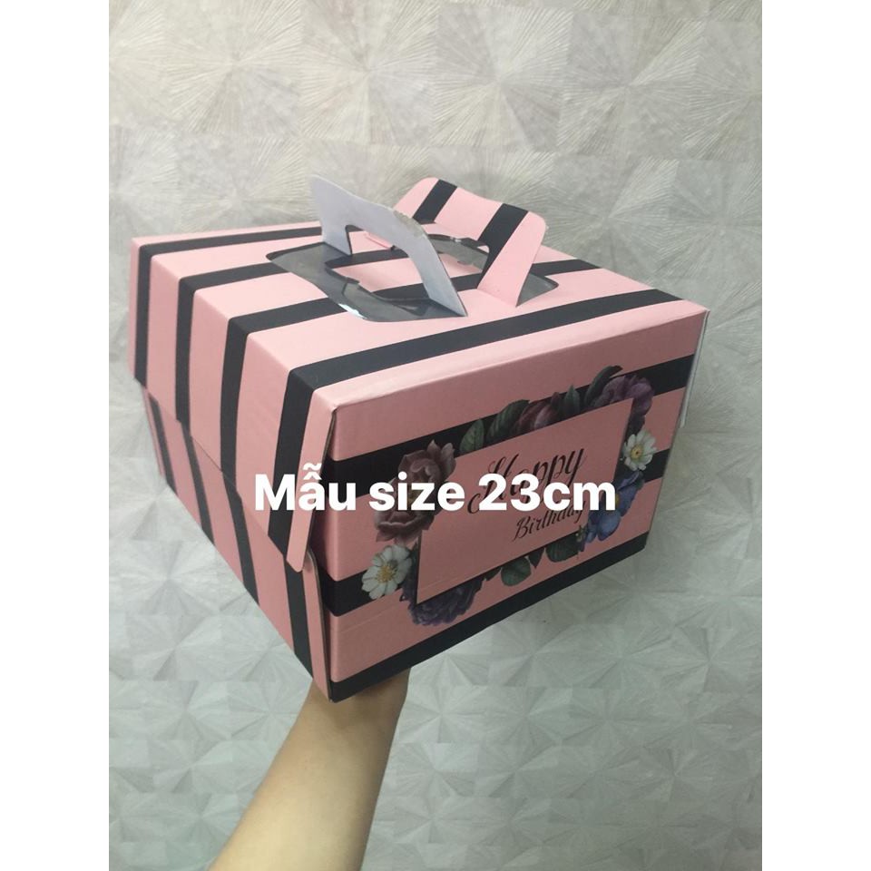 Hộp bánh kem giấy size 23*23*17cm - hộp kèm đế trắng - họa tiết ngẫu nhiên-