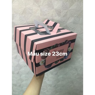 Hộp bánh kem giấy size 23*23*17cm - hộp kèm đế trắng - họa tiết ngẫu nhiên- [Set/10c]