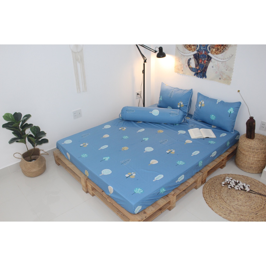 Bộ drap gối KHA LY - cotton thiên nhiên - Tree Xanh - VN.233