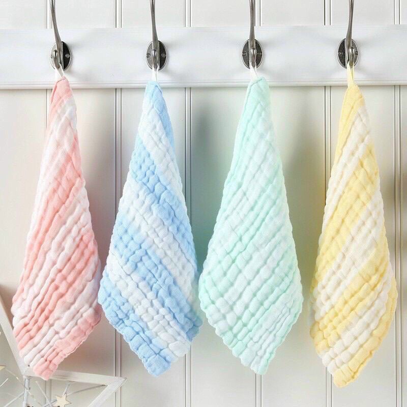 Set 5 chiếc khăn xô sữa cho bé 6 lớp nền mầu 30x30cm sợi tre đa năng siêu mềm và siêu thấm