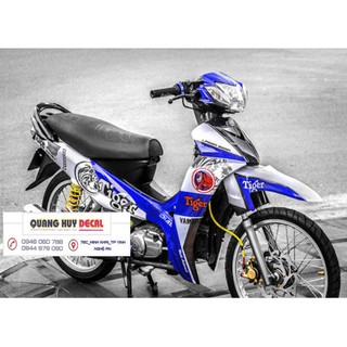 Tem xe sirius xanh trắng tiger, độ team dán phủ decal xe máy spark giá rẻ đẹp