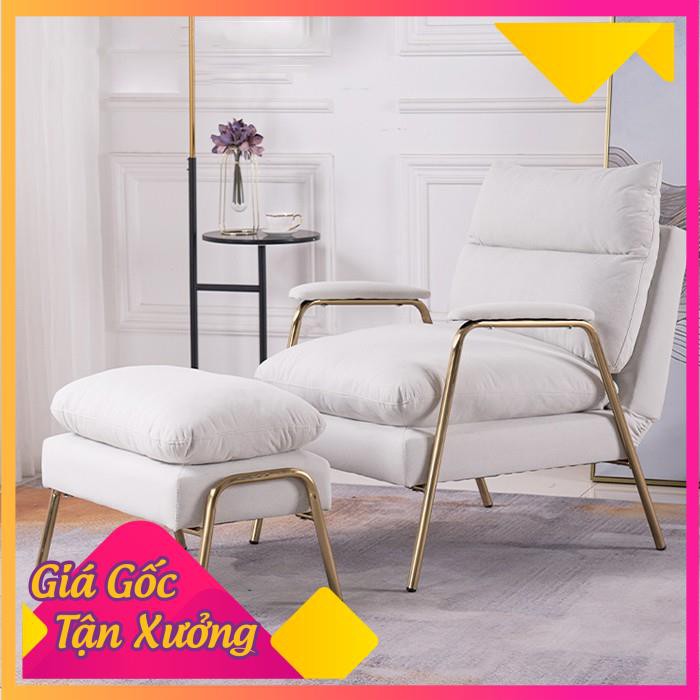 (Nhập Khẩu) Ghế sofa thư giãn  nghỉ trưa, văn phòng kèm đôn, chân sắt vàng GNK015