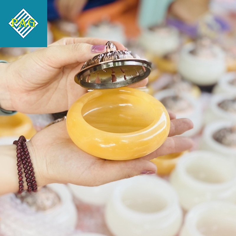 Lư Xông Trầm Hương Cao Cấp Bằng Đá Thiên Nhiên - Nắp Lư Xông Bằng Đồng Nguyên Chất