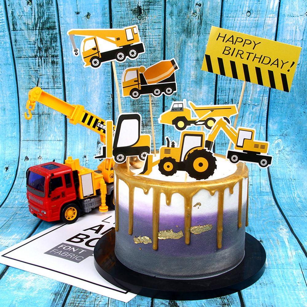 AUGUSTINA Bộ Que Cắm Trang Trí Bánh Kem Sinh Nhật Hình Chó Bulldozer Hoạt Hình Dành Cho Bé Trai