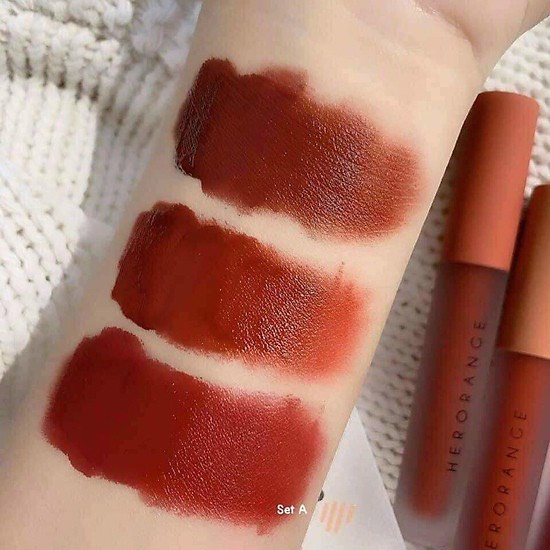 HOT SET 3 son kem lì HERORANGE nội địa chính hãng đa tông đỏ siêu hấp dẫn chất son mịn lì lâu trôi