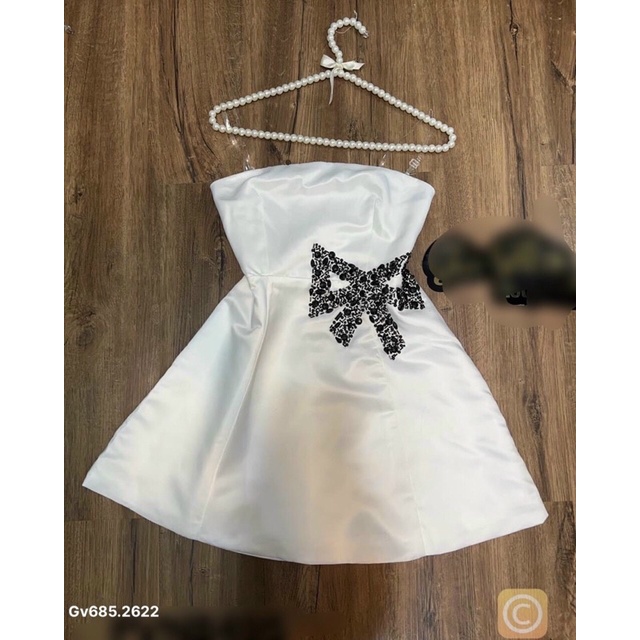 Gv685- Đầm cúp đính đá nơ eo, chất tapta , 2 màu