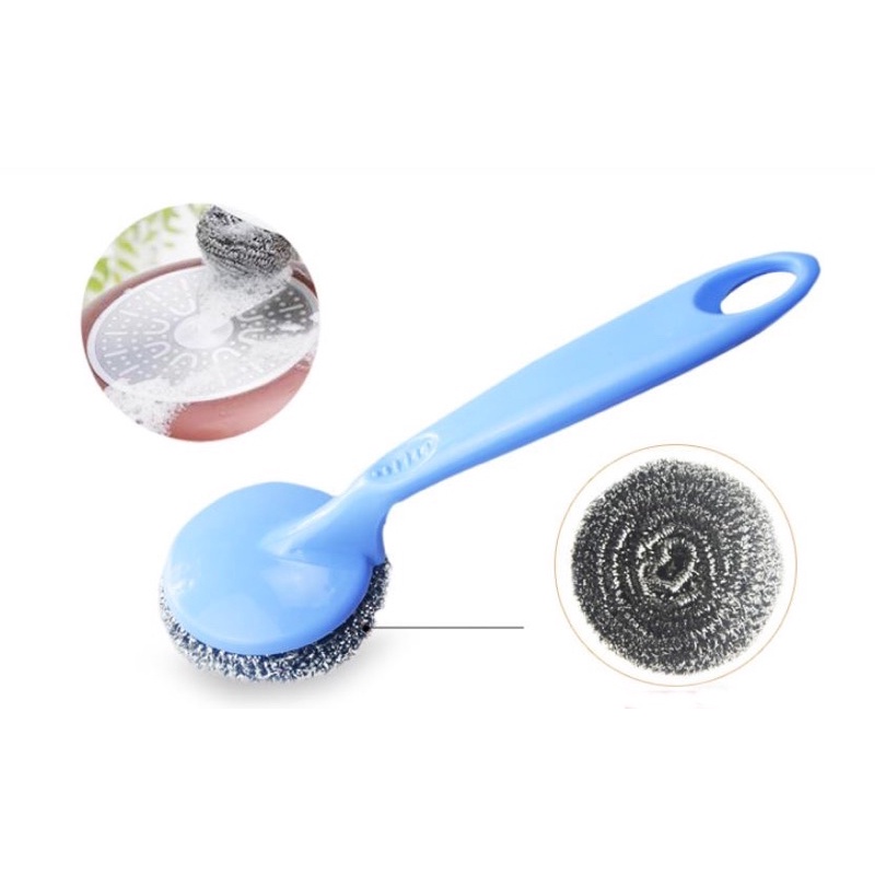 Búi sắt cọ xong nồi-CÓ TAY CẦM AN TOÀN  HƠN- Inox Không Rỉ - 1 TAY CẦM 2 BÔNG CỌ