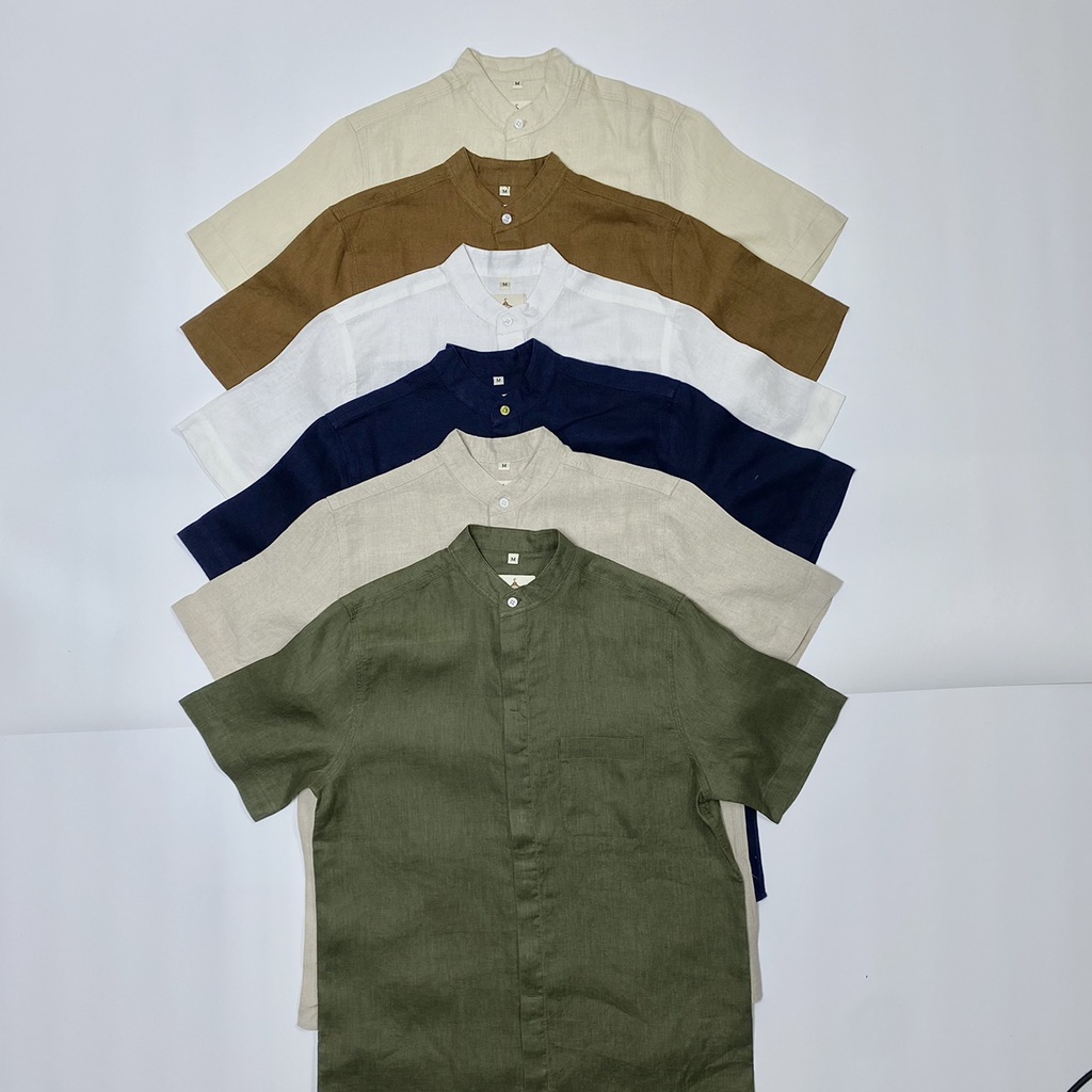 Áo Sơmi Nam Linen Cổ Trụ Ngắn Tay Cao Cấp Lịch Lãm và Phong Cách
