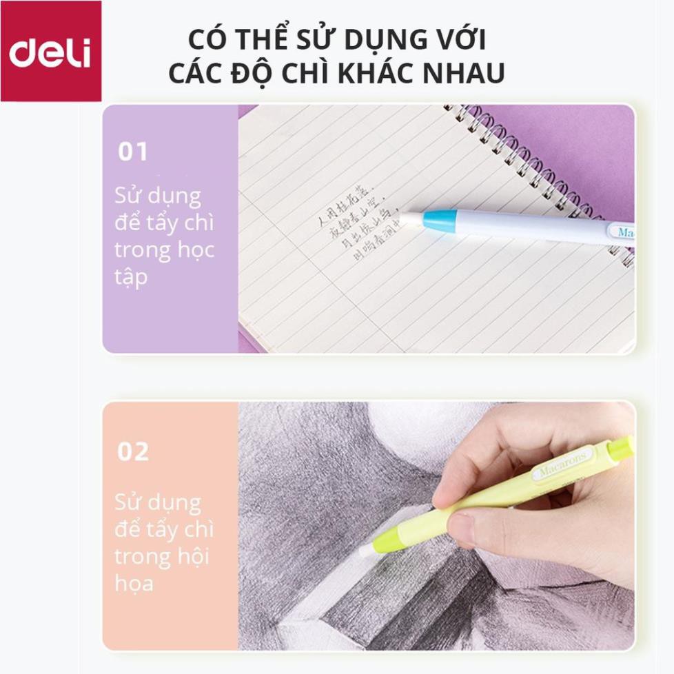 Tẩy chì dạng bút bấm Deli nhiều màu Hồng/ Xanh dương/ Xanh ngọc/ Vàng chanh - 71052 [Deli]