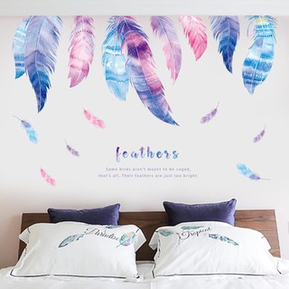 Decal dán tường tán lông vũ xanh tím