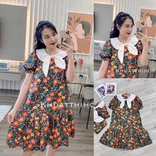 Đầm hoa dáng suông đuôi cá phối cổ nơ dễ thương🌸 Ảnh thật