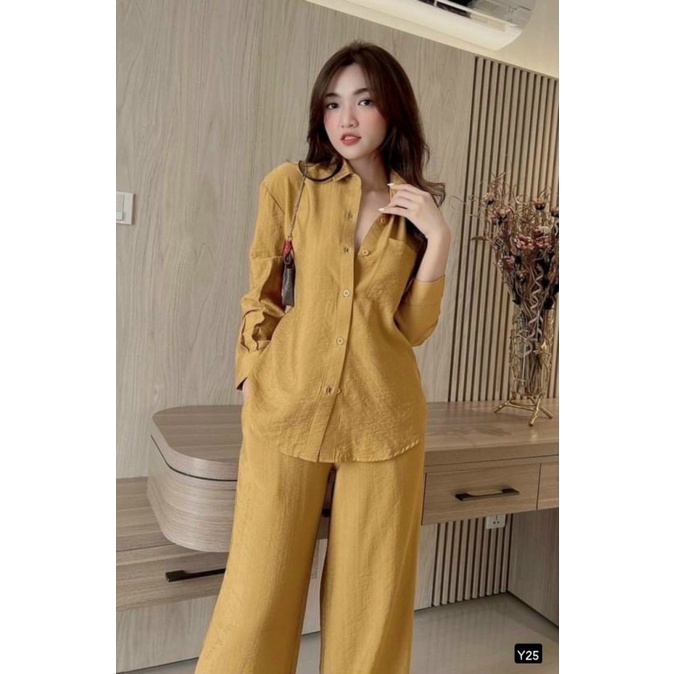 Mẫu Thời Trang HOT năm | Sét Tuyết Nhung Áo Sơ Mi Phối QUần Dài Rộng Cùng Màu HỐt Nhanh Kẻo Hết UP