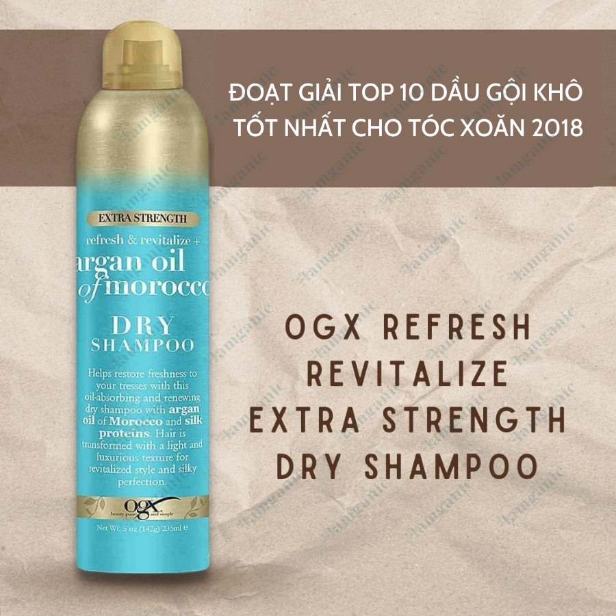 Dầu Gội Khô OGX Refresh Revitalize Extra Strength, Argan Oil of Morocco 80ml bổ sung collagen cho tóc khỏe bồng bềnh