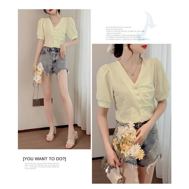 Áo Sơ Mi chiffon Mỏng Tay Ngắn Cổ Chữ v Thời Trang Mùa Hè Mới Dành Cho Nữ