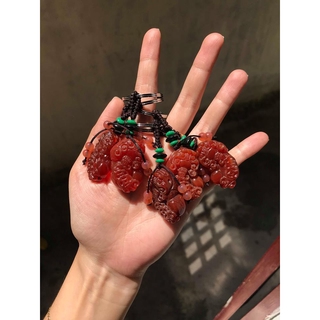 Móc Khóa Tỳ Hưu Chalcedony đỏ May Mắn
