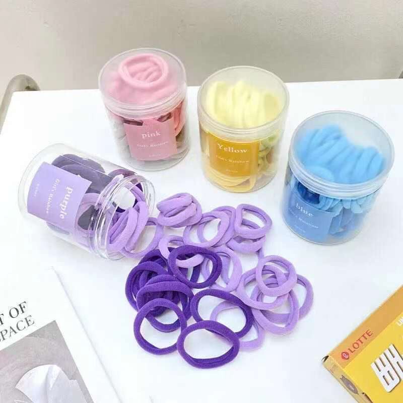 Bộ 50 Dây Thun Buộc Tóc Bằng Cao Su Co Giãn Tốt Màu Sắc Xinh Xắn