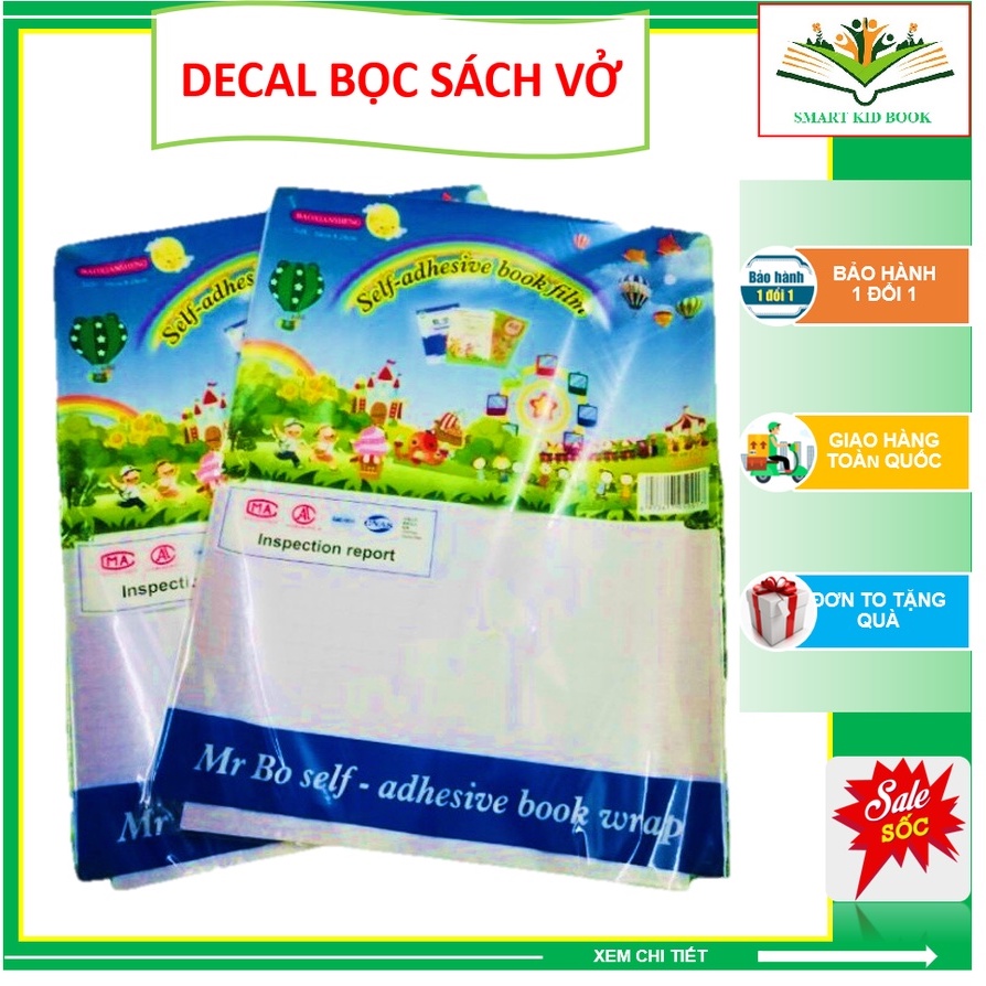 Decal Bọc Sách Vở Chống Rách, Chống Nước - Set 10 Tờ Tặng Kèm Nhãn Vở