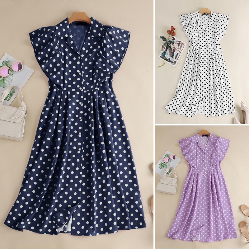 ZANZEA Đầm Không Tay Nhún Bèo Họa Tiết Chấm Bi Thanh Lịch Cho Nữ