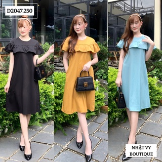 Đầm suông tay cánh tiên cổ phối bèo - D2047