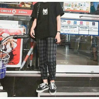 Quần baggy vải caro