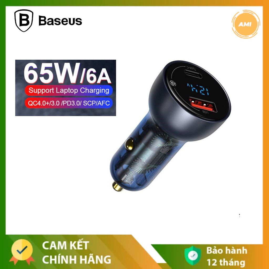 Tẩu Sạc Nhanh Baseus 65W dùng cho xe ô tô - Cổng USB + Type C - Chính hãng - Nhỏ gọn - Tiện Lợi - Bảo hành 12 tháng
