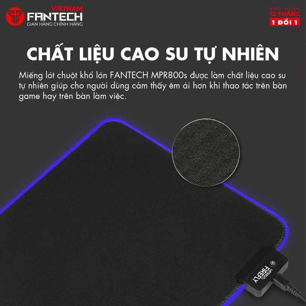 Miếng Lót Chuột Gaming Cỡ Lớn 80 x 30 x 0.4mm Fullsized FANTECH MPR800s FIREFLY Viền LED RGB 7 Chế Độ -  Hàng Chính Hãng