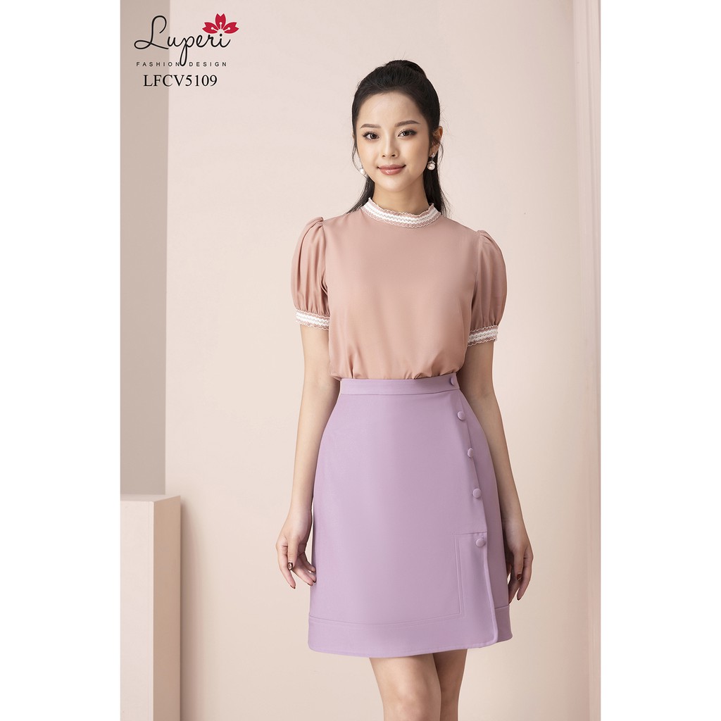 Chân Váy Dáng A Đính Cúc Bọc LUPERI LFCV5109 Chất Vải Co Giãn Mát | BigBuy360 - bigbuy360.vn