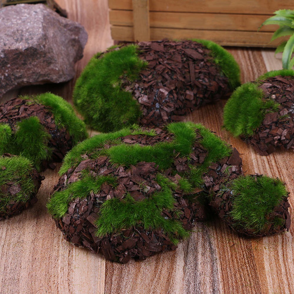 JANE 6PCS/Pack DIY Fake Rock Blocks Multi-shaped Simulation|Green Moss|Mini Fairy Garden Garden Decoration Artificial Grass Wood Micro Landscape