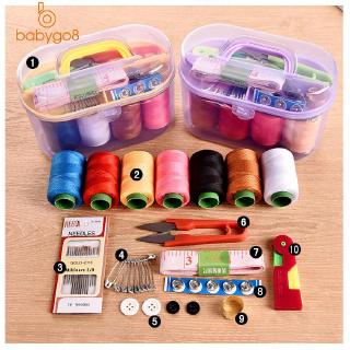 Hộp Dụng Cụ May Vá Đa Năng Portable Sewing Kit Set Tool Hand Stitch Needle Thread Threader Tape Measure Scissor Thimble Mini Plastic Storage Box