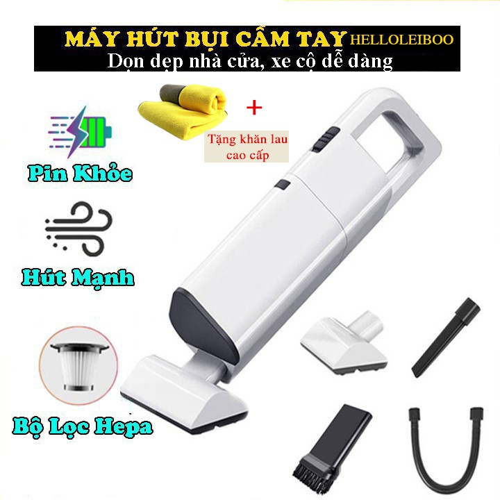 Máy hút bụi cầm tay mini, máy hút bụi giường, ô tô không dây HELLOLEIBOO dùng cho cá nhân, gia đình lực hút 9000PA MHB02